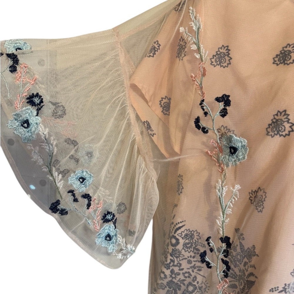 GORGEOUS NWT  Peach Embroidered Floral Mesh Overlay Top MEDIUM  #M - Picture 5 of 14